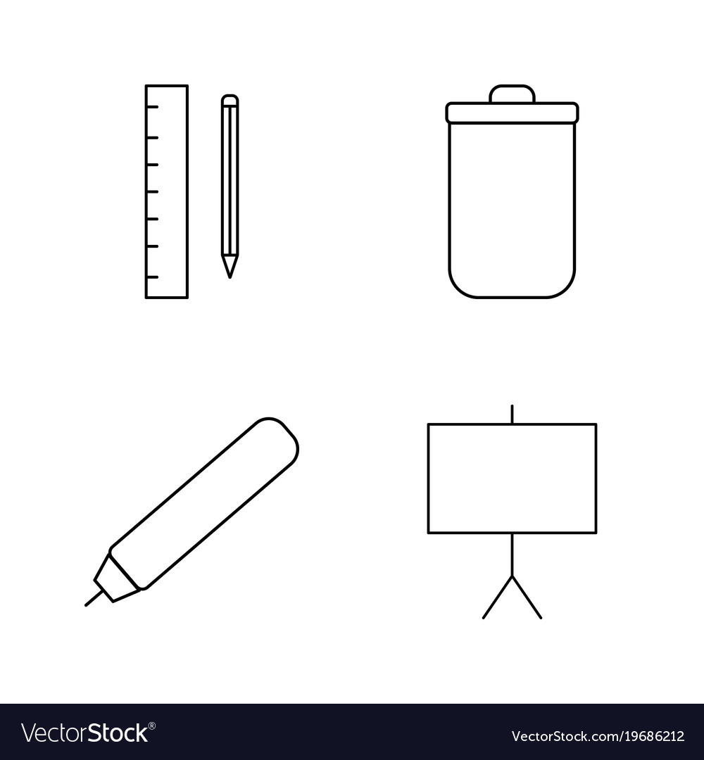 Office simple linear outline icon set