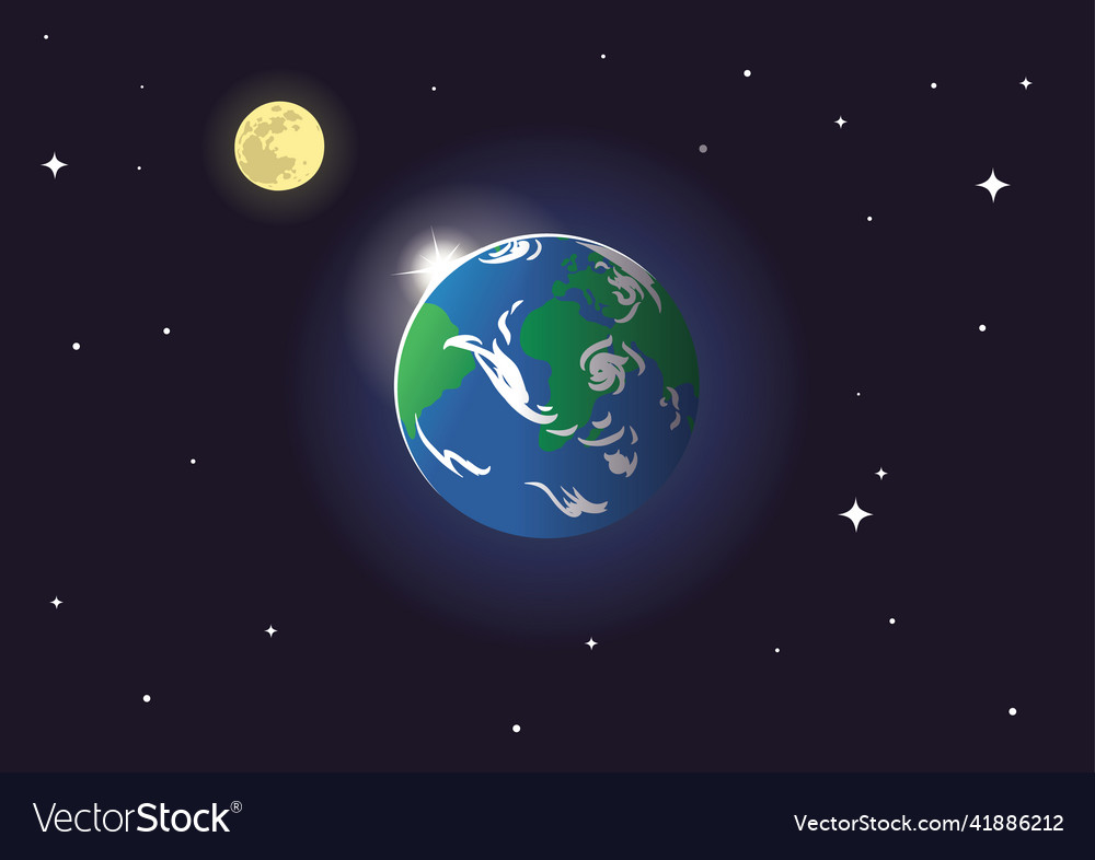 Planet earth and the moon in space vector image Planet earth and the moon in space