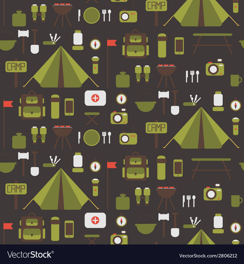 Seamless pattern of flat colorful camping