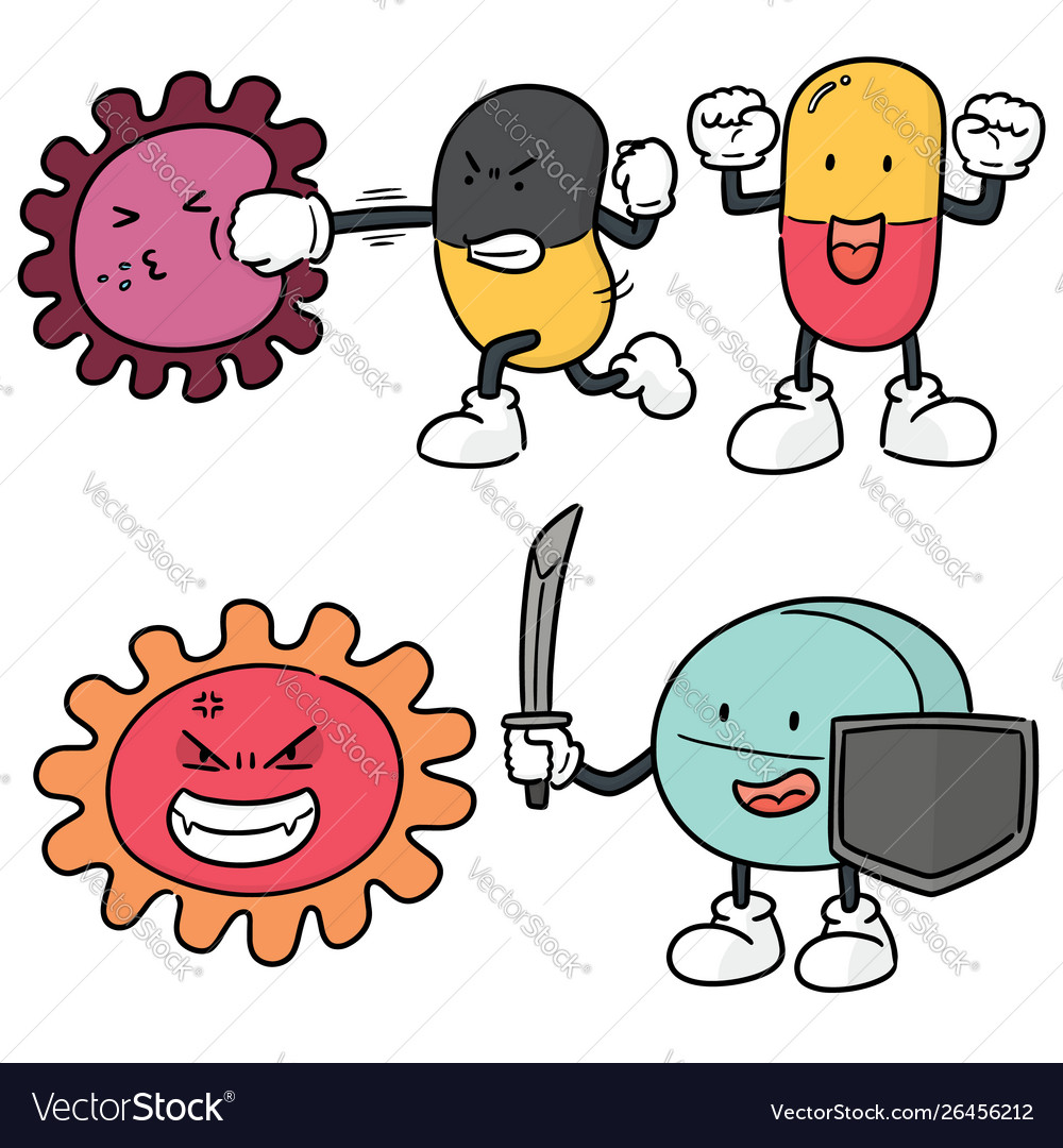 Bakterien und Antibiotika setzen vector image Bakterien und Antibiotika setzen