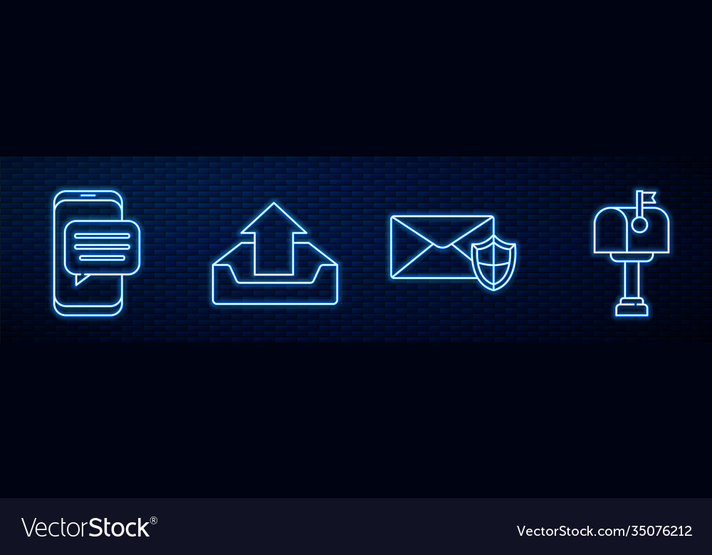 Set line envelope with shield chat messages vector image Set line envelope with shield chat messages