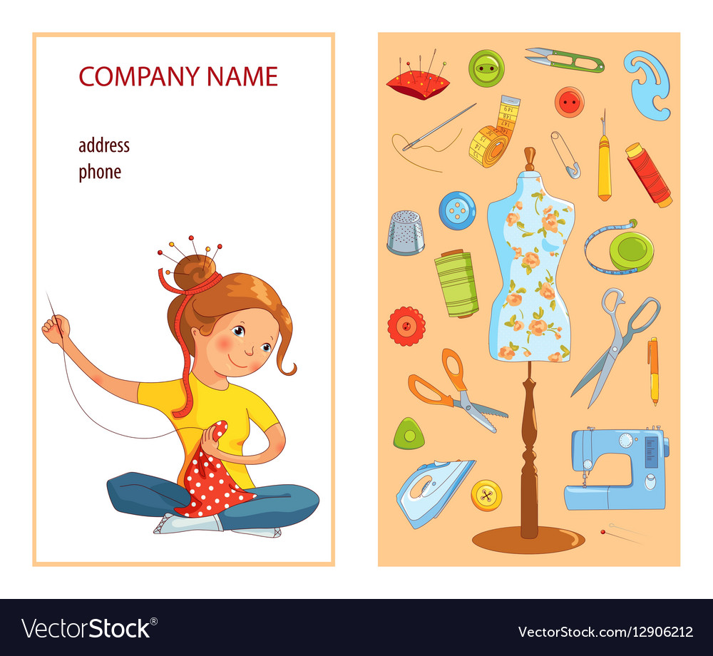 Sewing studio business card template Royalty Free Vector
