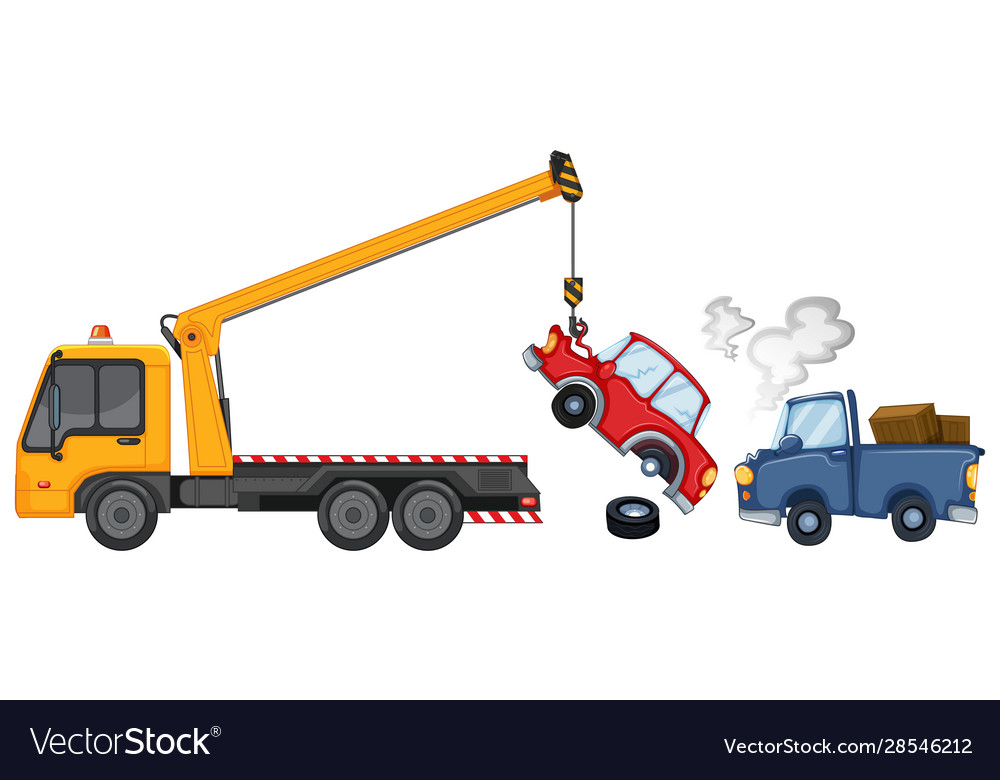 Tow truck lifting damaged cars Royalty Free Vector Image