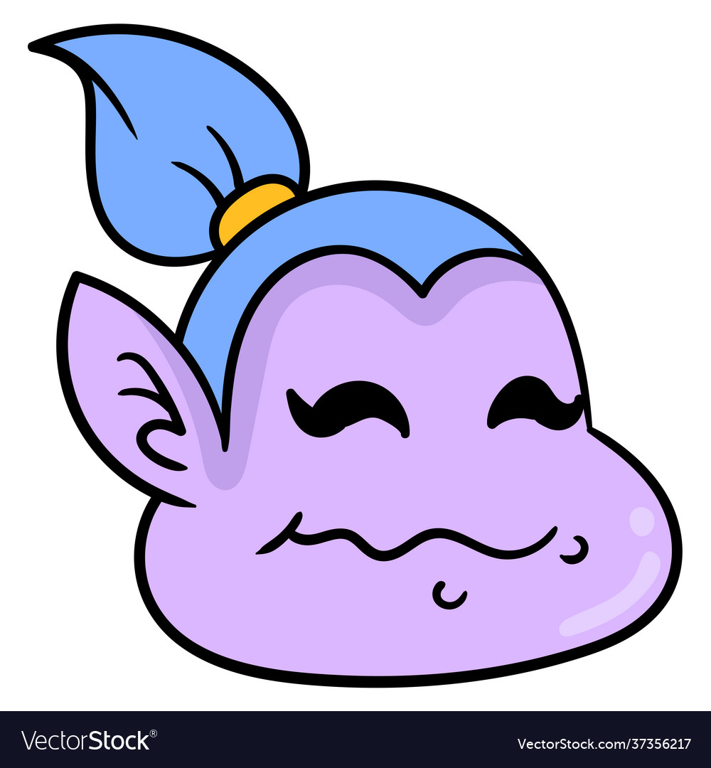 A genie chubby cheeked face smiled happily
