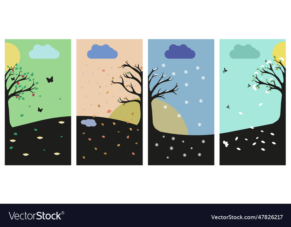 A set of pictures the four seasons year vector image A set of pictures the four seasons year