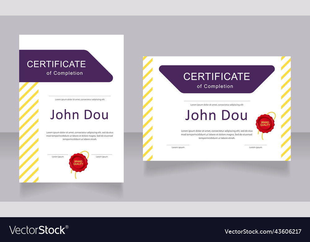 Completion certificate design templates set vector image Completion certificate design templates set
