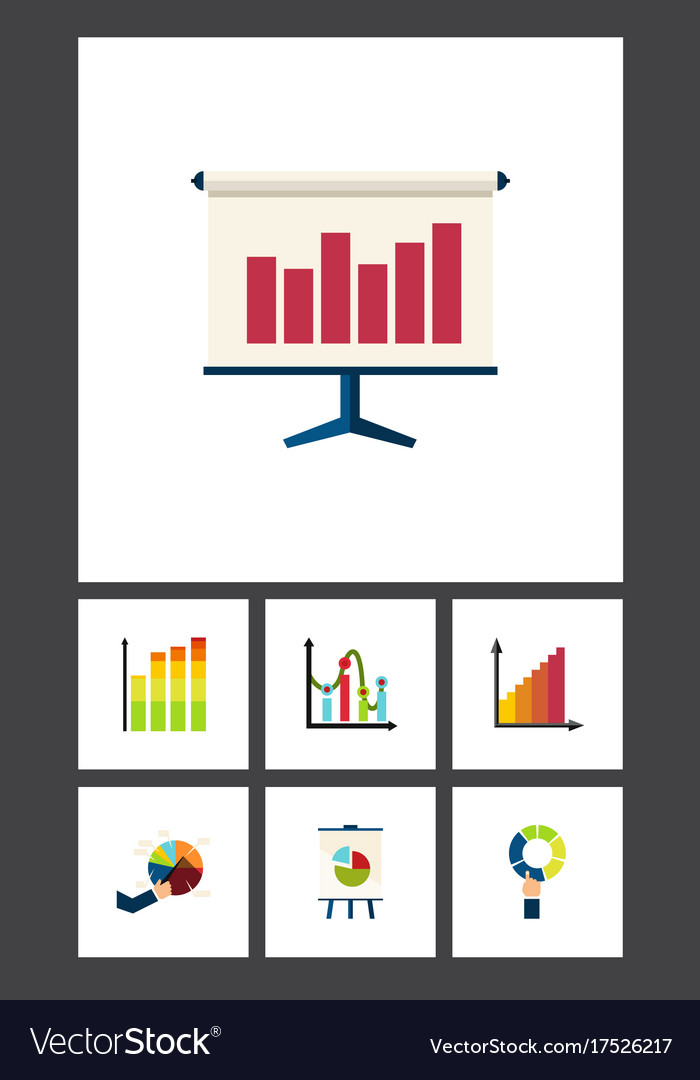 Flat icon graph set of monitoring easel