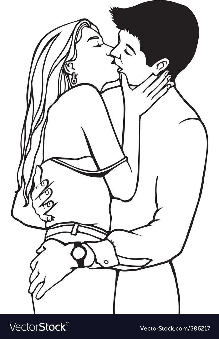 Line art of kissing couple vector image on VectorStock in 2023