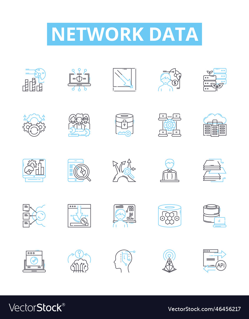 Network data line icons set networking vector image Network data line icons set networking