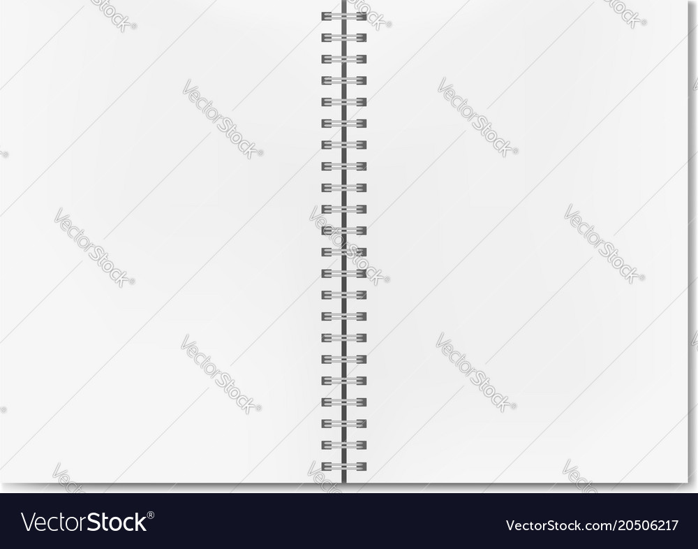 Opened realistic notebook with blank sheets