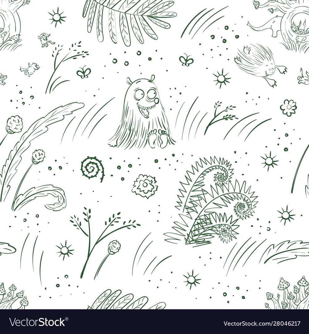 Seamless pattern with cute funny fantasy