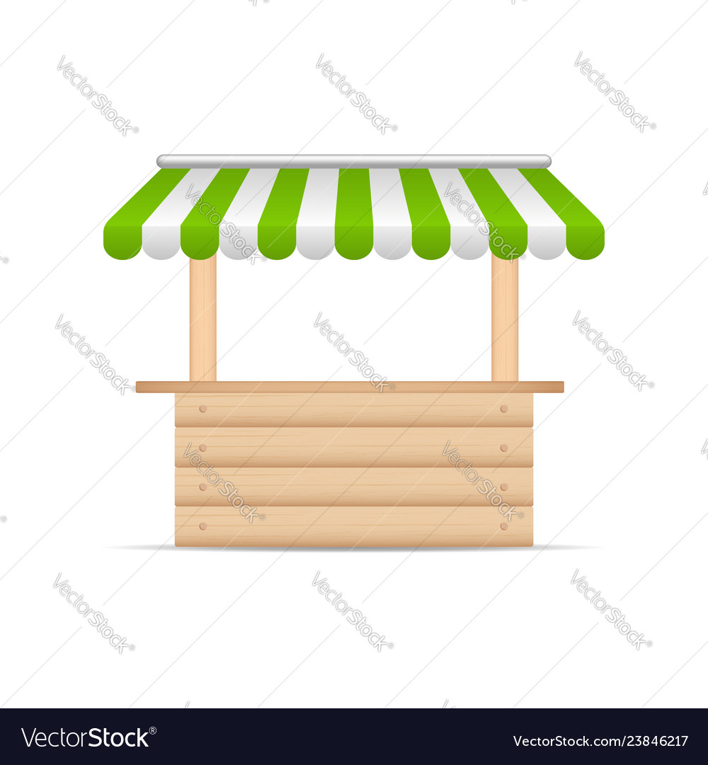 Wooden market stand stall with green and white