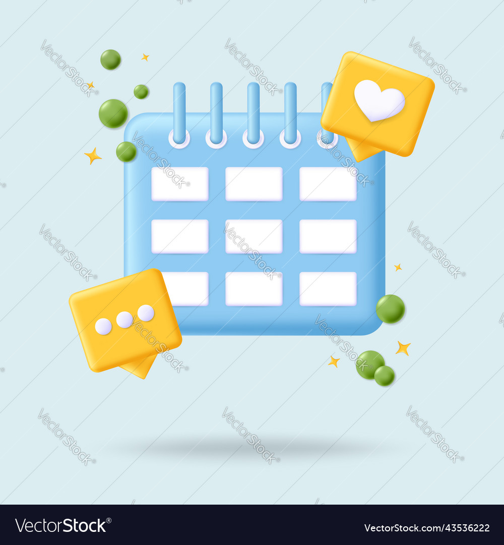 Calendar 3d icon time management diary Royalty Free Vector
