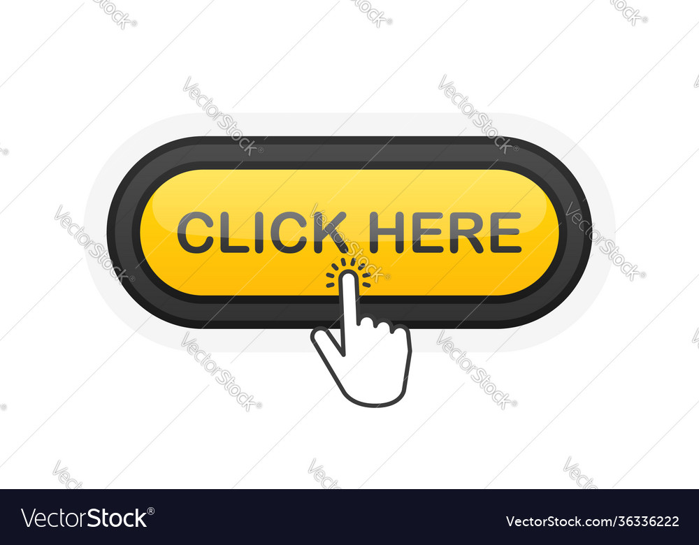 Click here yellow realistic 3d button isolated vector image Click here yellow realistic 3d button isolated