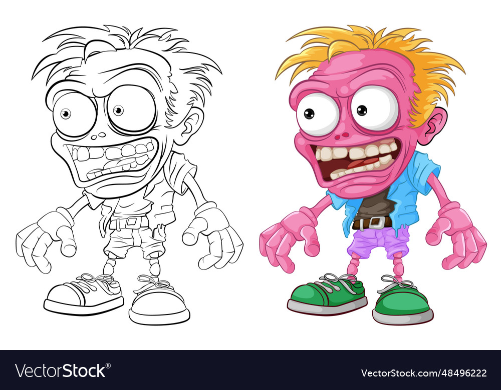 Creepy scary bald zombie monster man cartoon Vector Image