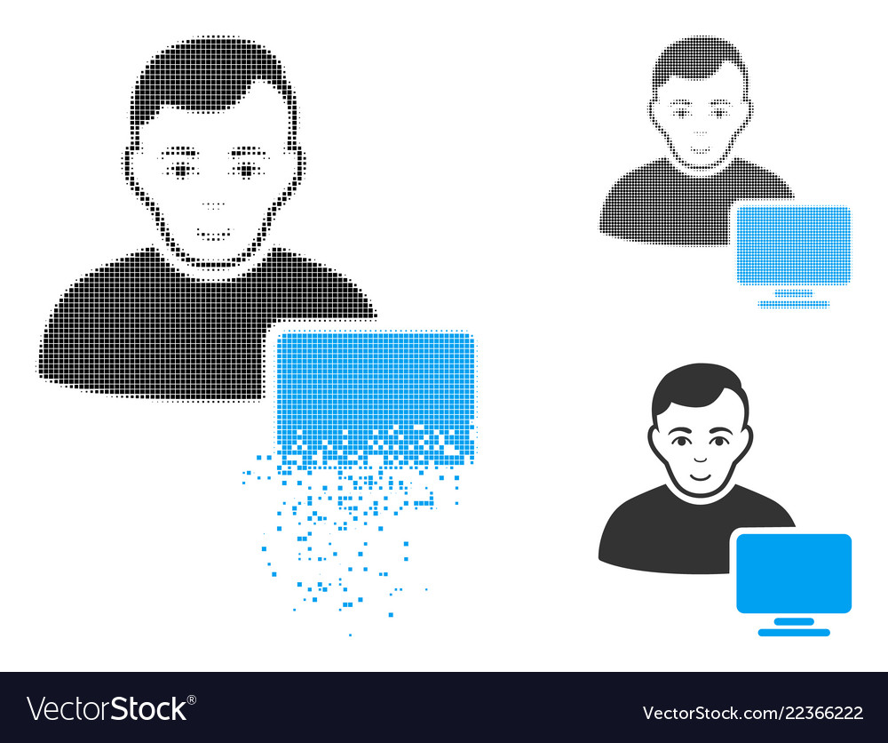 Moving dot halftone computer administrator icon vector image Moving dot halftone computer administrator icon