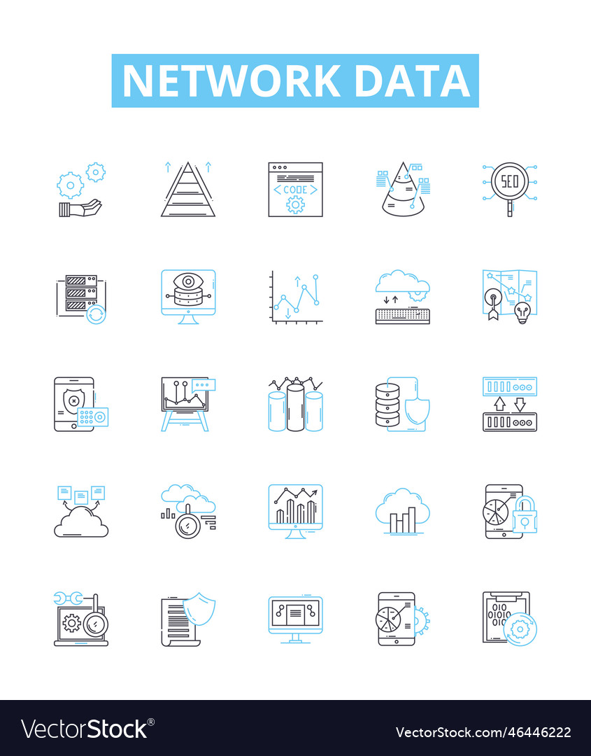 Network data line icons set networking Vector Image Network data line icons set networking
