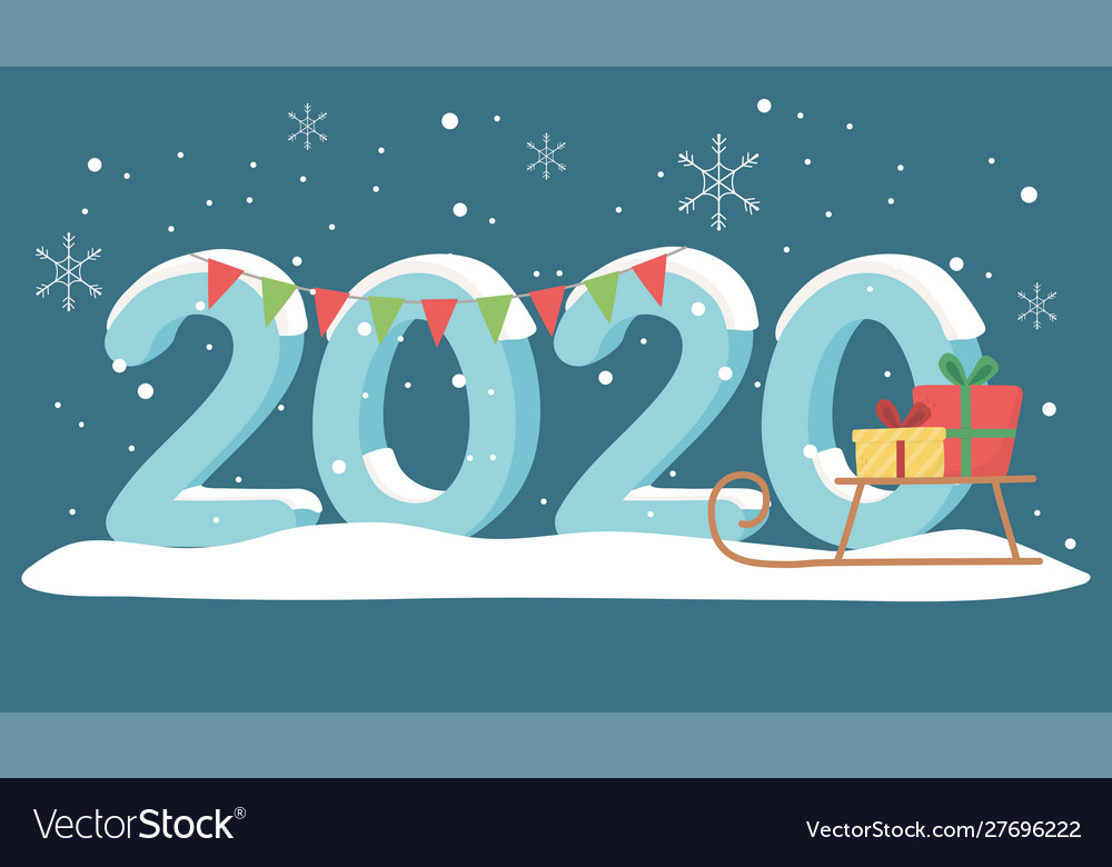 New year 2020 greeting card snow sled gifts