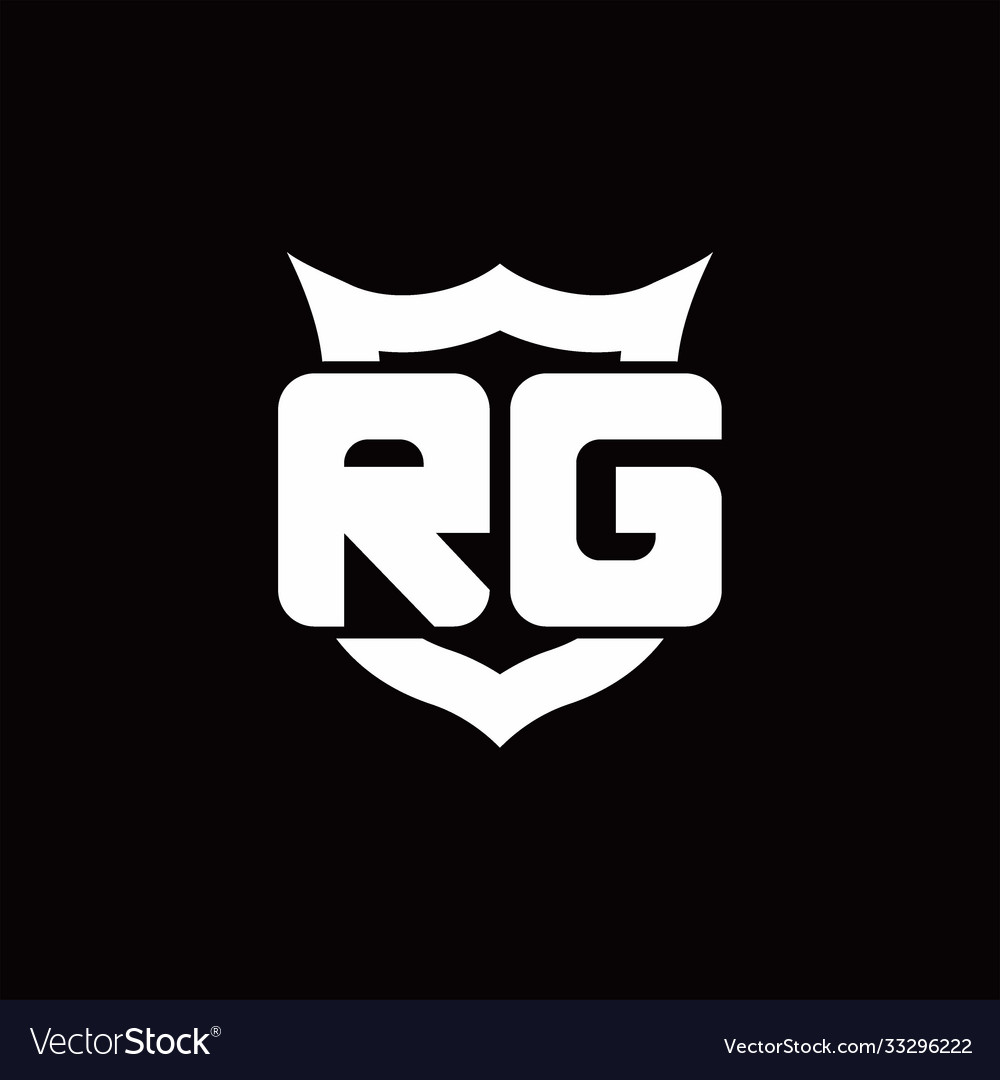 Rg logo monogram with shield around crown shape