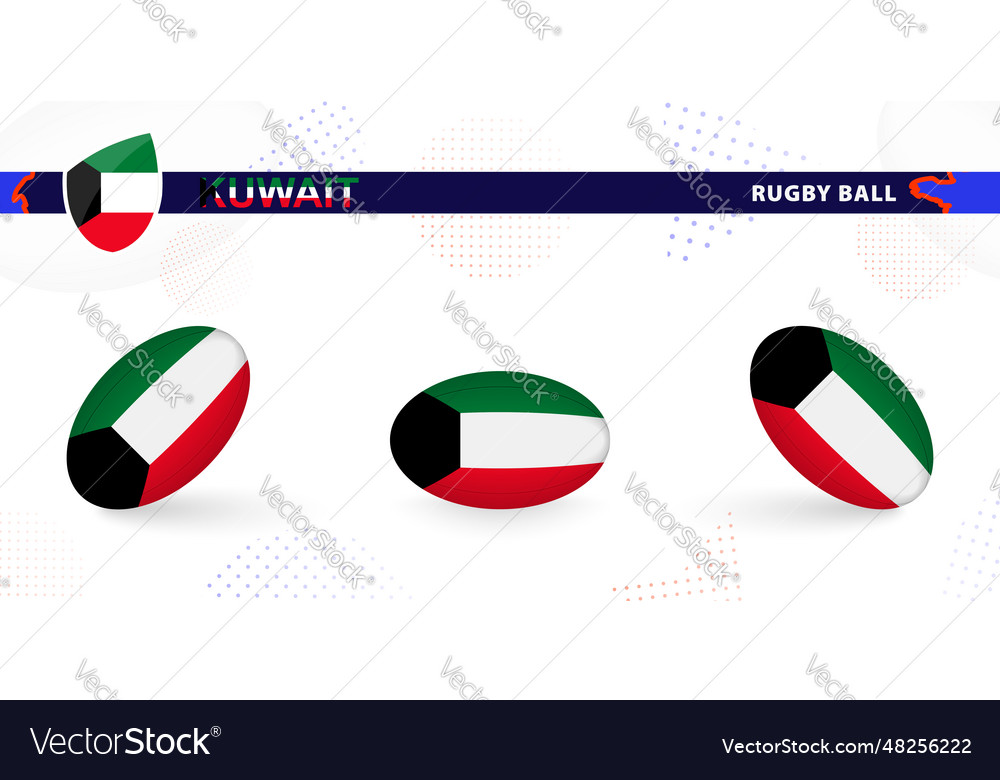 Rugby ball set with the flag of kuwait in various Vector Image