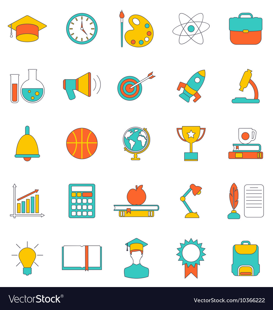 School Equipment Icons - Flat Line Style