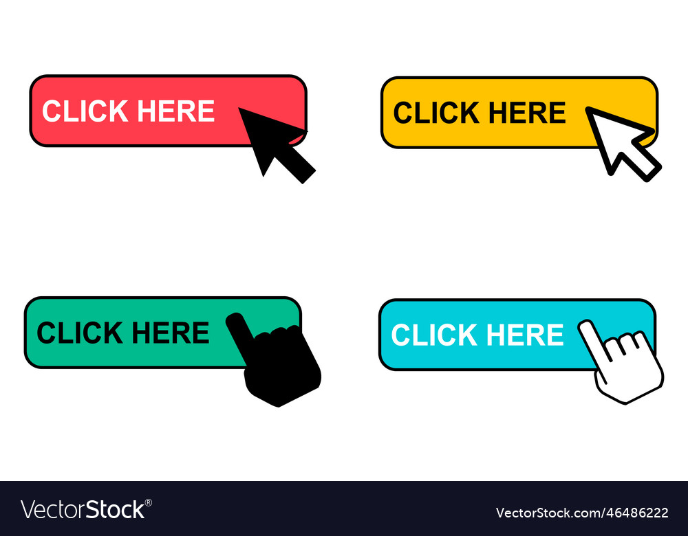 Set of click here web button internet flat