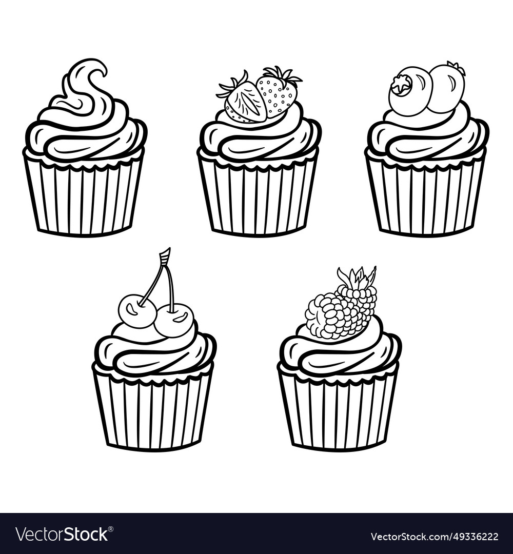 Set of cupcakes for coloring pages Royalty Free Vector Image