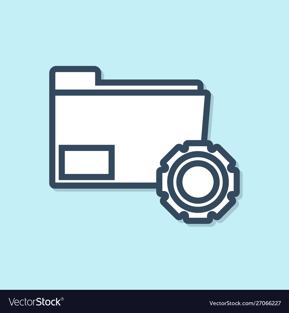 Blue line folder settings with gears icon isolated vector image Blue line folder settings with gears icon isolated