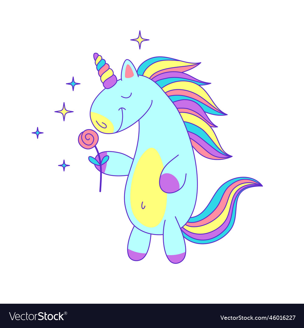 Cartoon Farbcharakter Einhorn mit Rose Blume vector image Cartoon Farbcharakter Einhorn mit Rose Blume