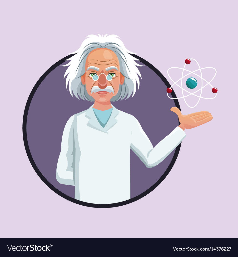 Character scientist physical and atom purple icon Vector Image