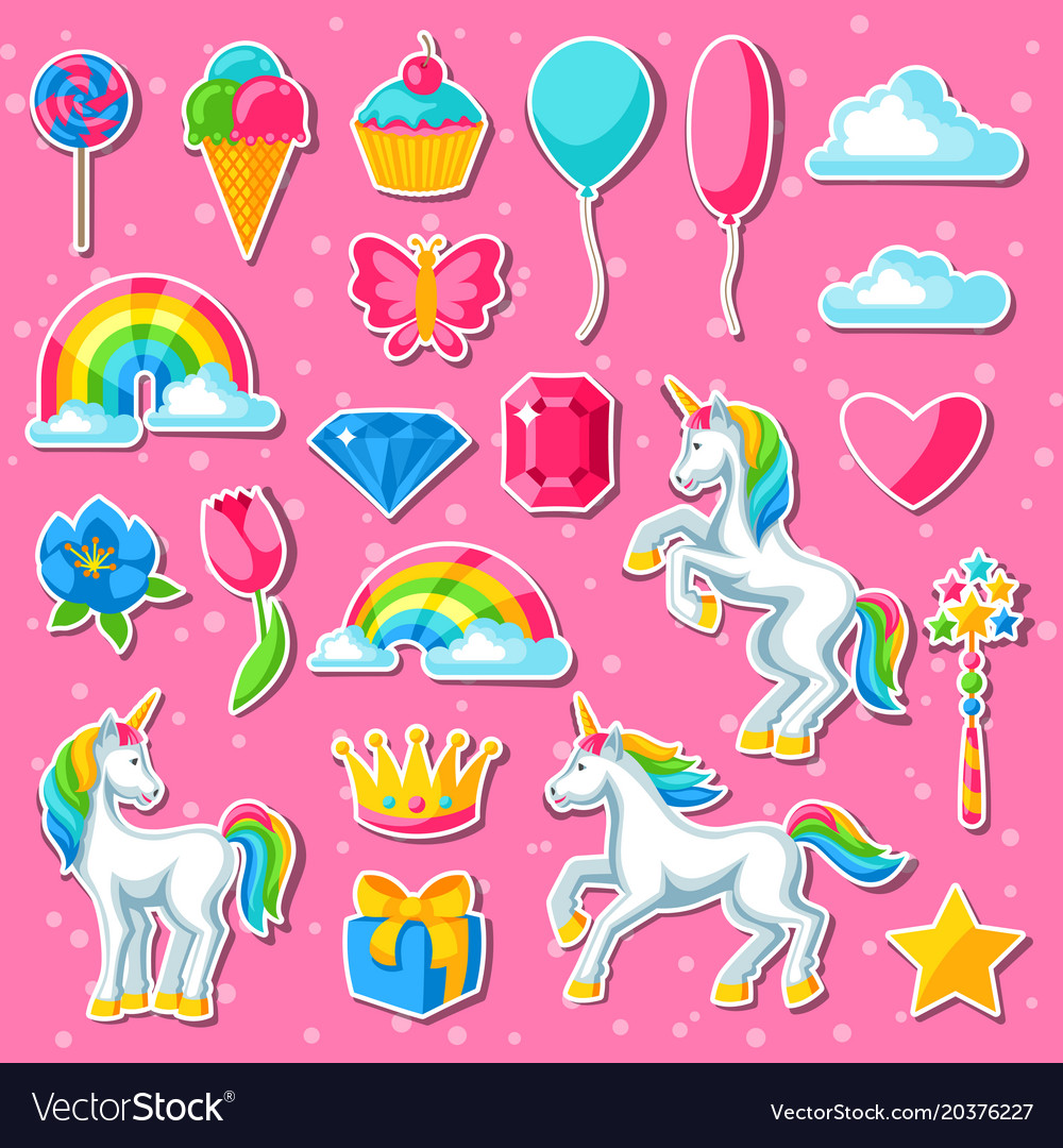 Collection of unicorns and fantasy decorative Vector Image