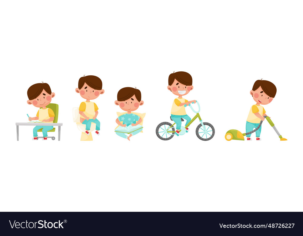 Little boy enjoying different daily activity Vector Image