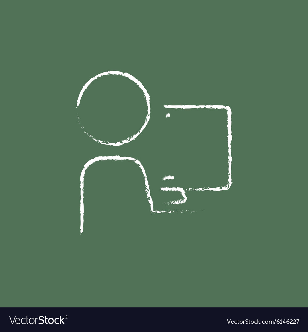 Man working at his computer icon drawn in chalk