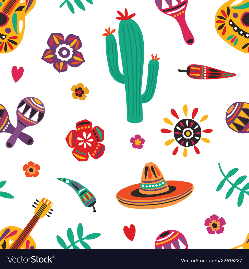 Mexican seamless pattern with traditional mariachi