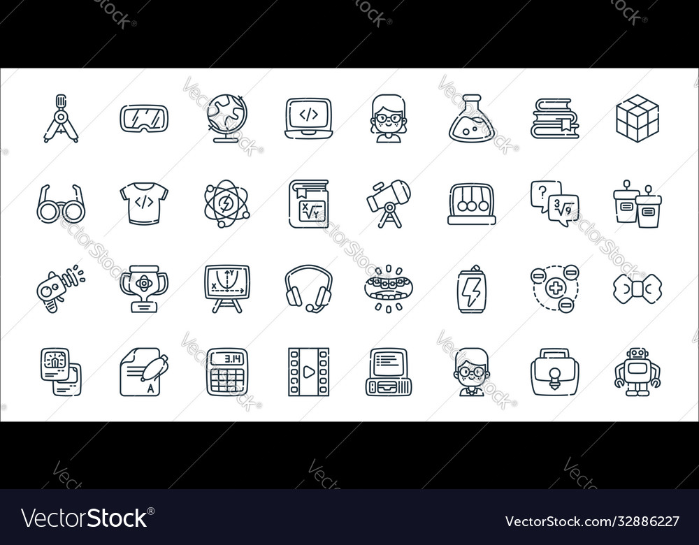 Nerd line icons linear set quality vector image Nerd line icons linear set quality