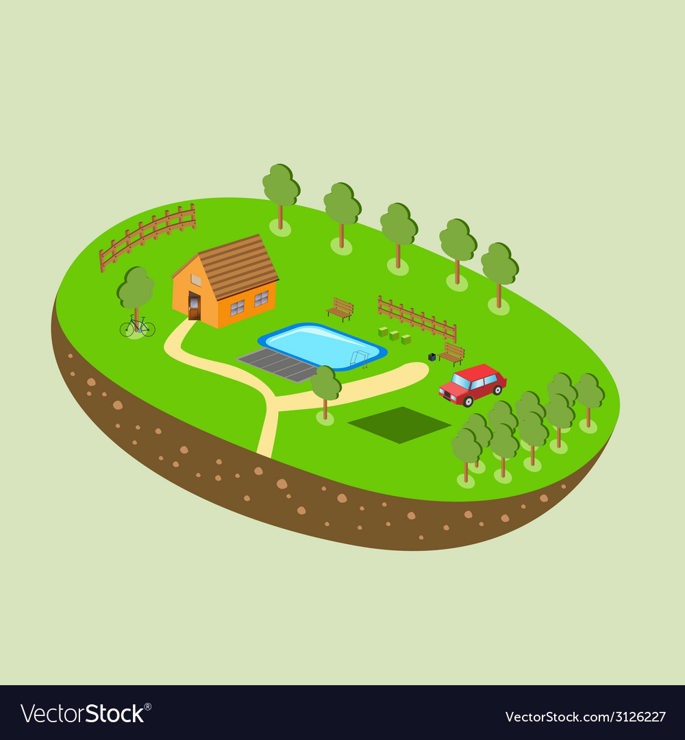 Piece of land and sky with objects