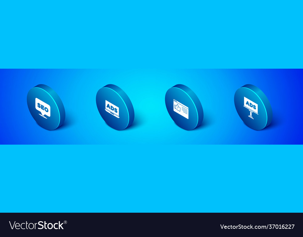 Set isometric seo optimization browser window vector image Set isometric seo optimization browser window