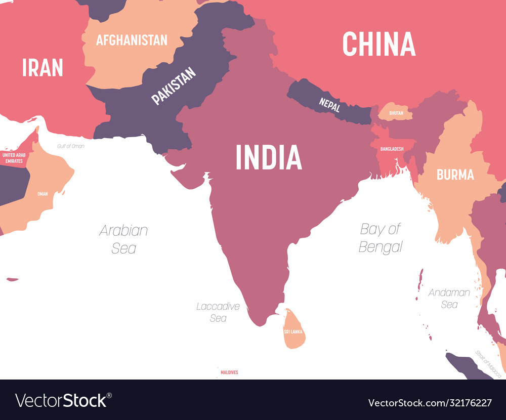 South asia map high detailed political