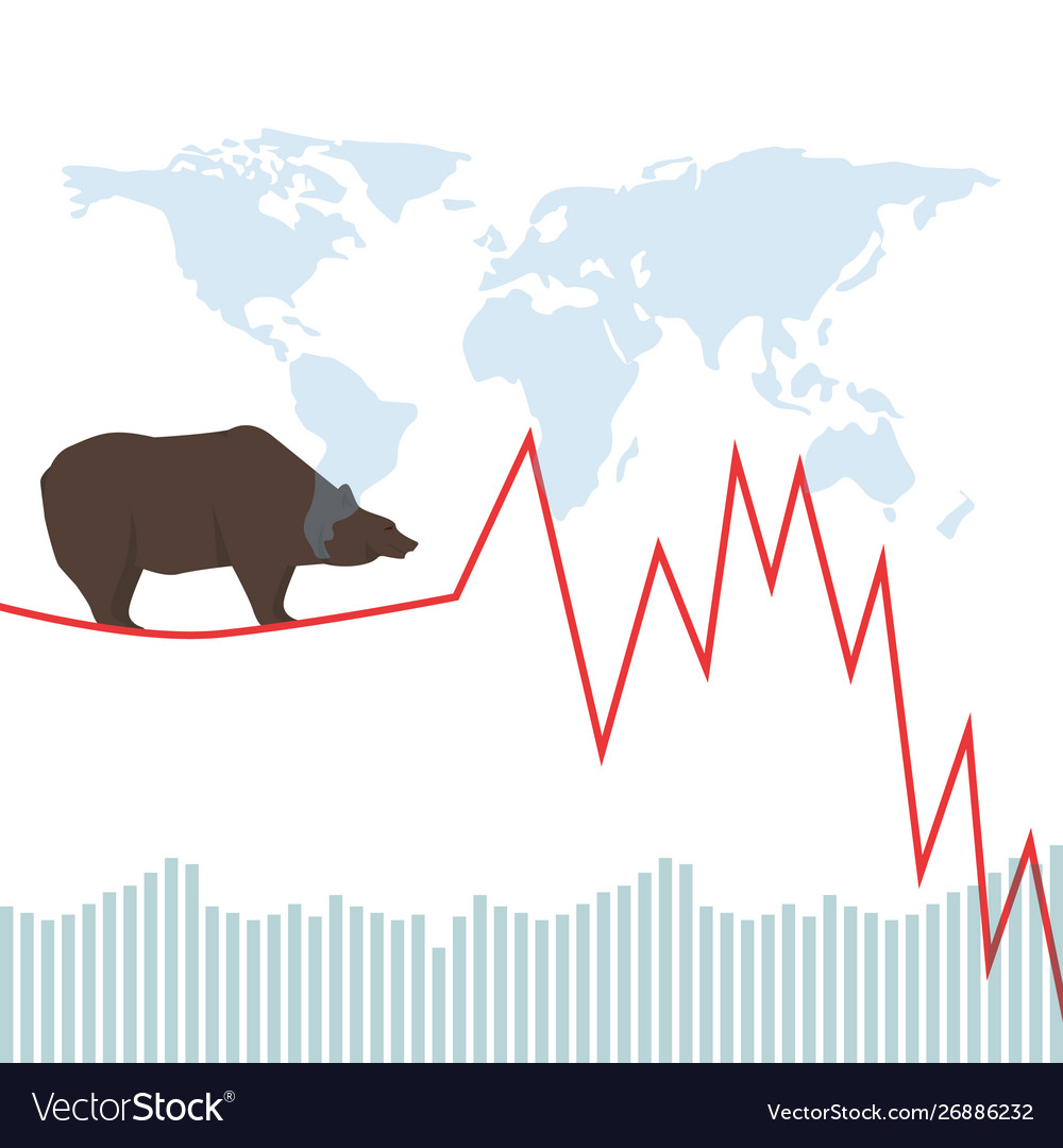 Bear market red chart and world map