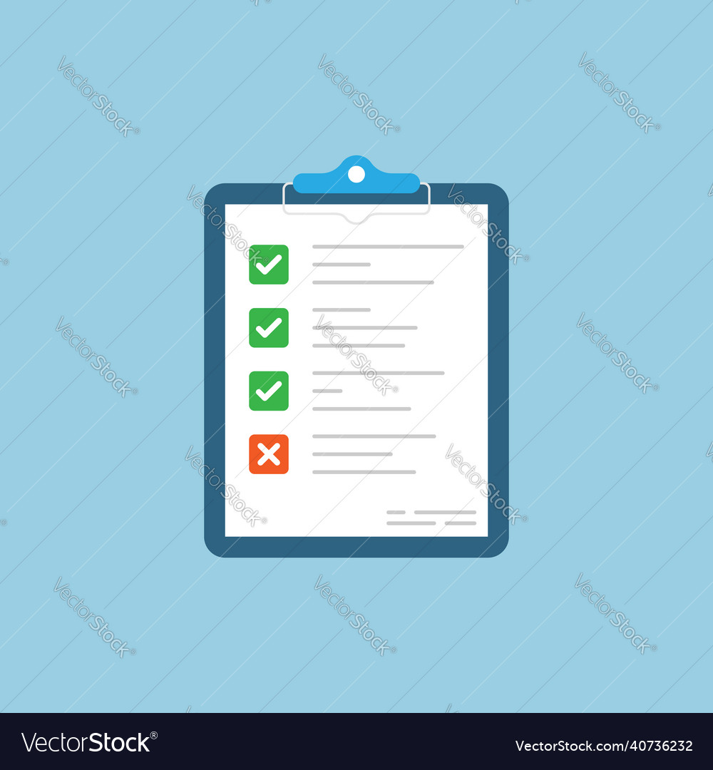 Checklist document icon in flat style report vector image Checklist document icon in flat style report