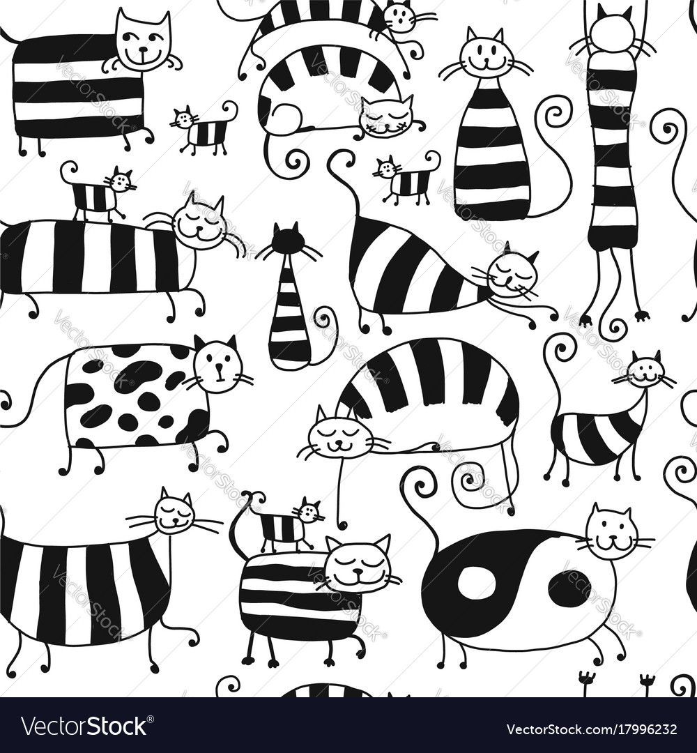 Cute striped cats family seamless pattern Vector Image