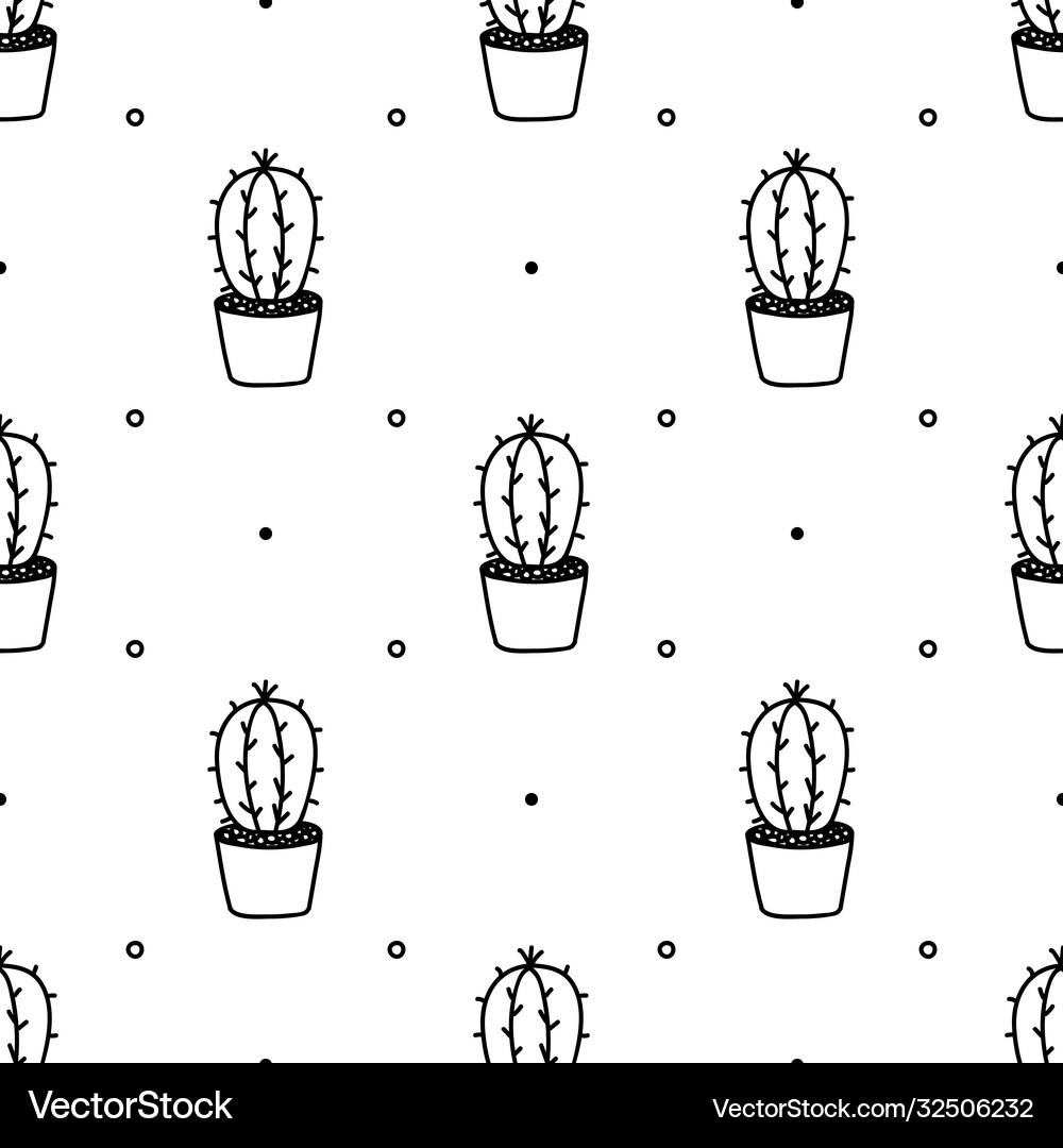 Doodle cactus seamless pattern Royalty Free Vector Image