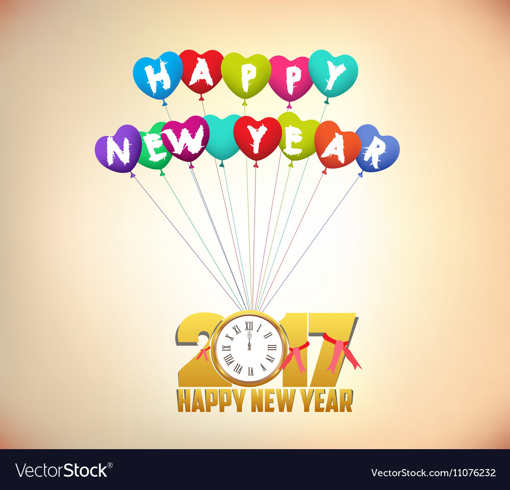 Happy new year 2017 background with gold clock Vector Image