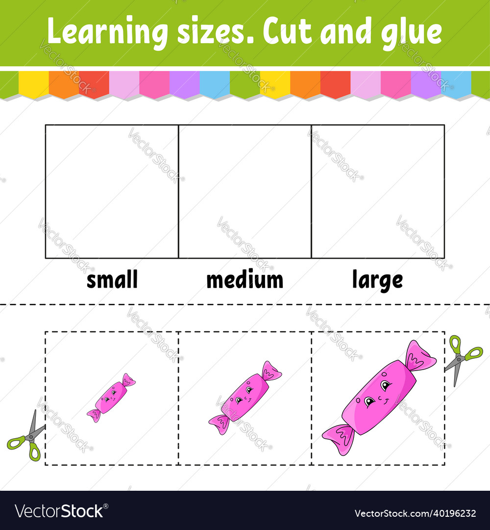 Learning sizes cut and glue easy level color vector image Learning sizes cut and glue easy level color