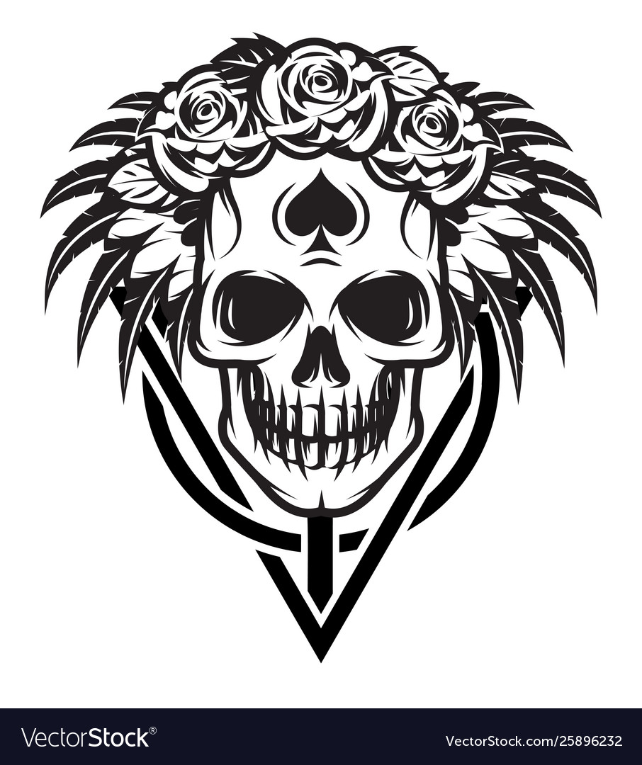 Monochrome with bride skull rose vector image Monochrome with bride skull rose