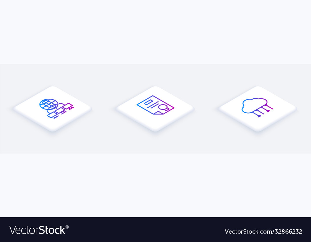 Set isometric line computer network certificate vector image Set isometric line computer network certificate