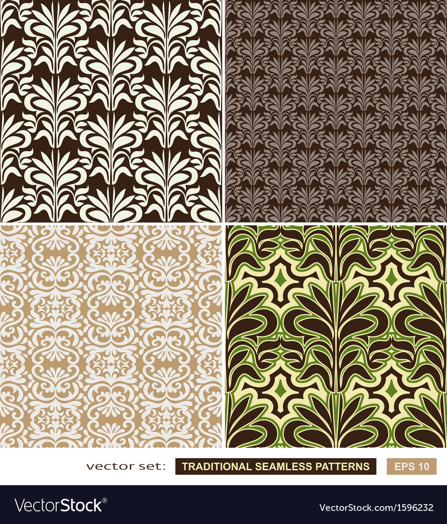 Vintage ornamental backgrounds set - brown green Vector Image