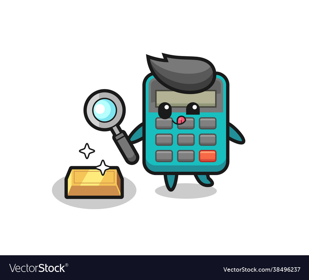 Calculator character is checking authenticity Vector Image Calculator character is checking authenticity