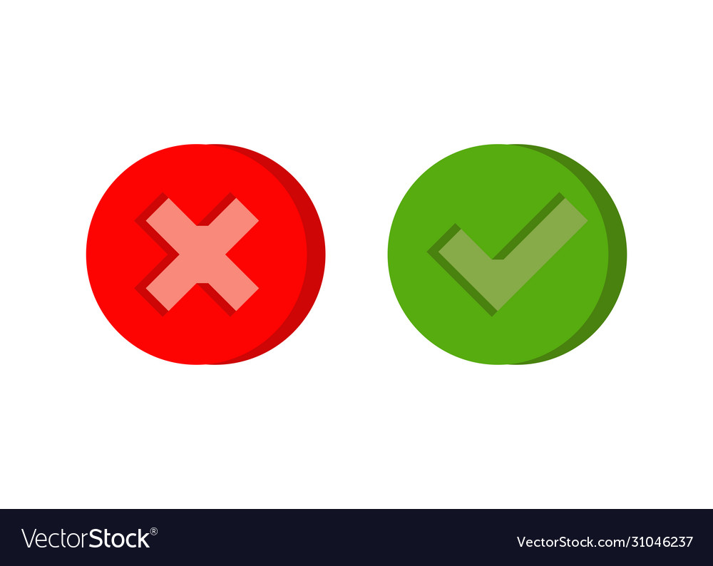 Checkmark and cross buttons in 3d flat vector image Checkmark and cross buttons in 3d flat