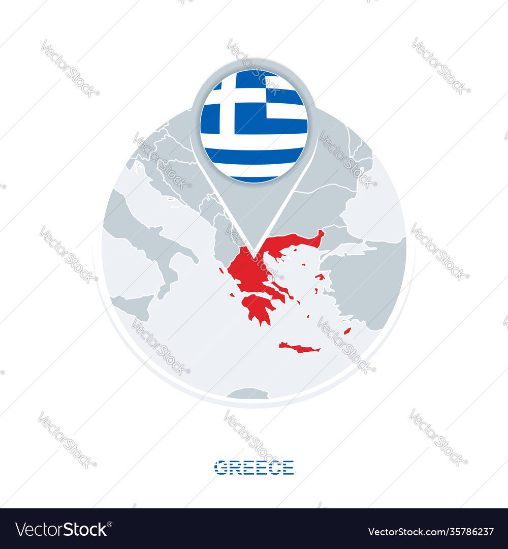 Greece map and flag icon with highlighted